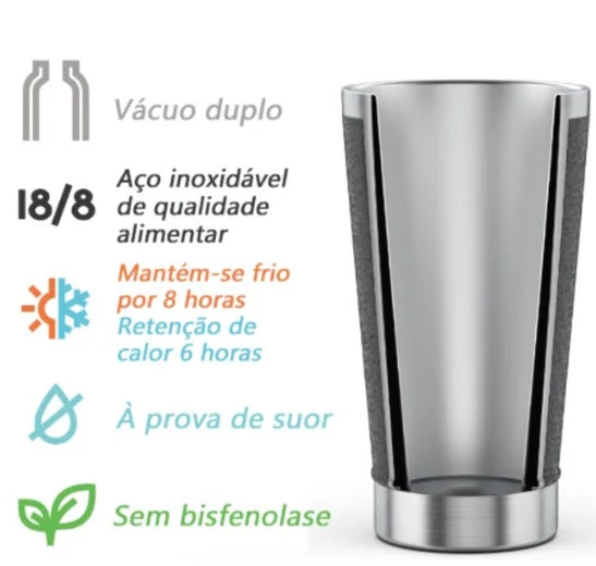 Copo Térmico Sucessos Pro® - PRETO com Logo ,Tampa e Abridor  de 473ml em Aço Inoxidável