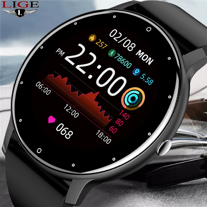 LIGE 2023 - Relógio Inteligente Esportivo com Caixa, Smartwatch, Tela Full Touch, Fitness à Prova d'Água IP67, Bluetooth, Masculino para Android, iOS